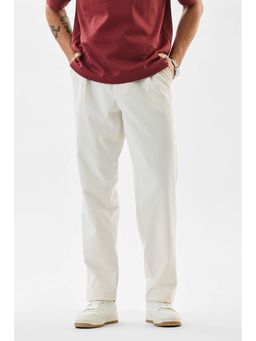 Snitch - White Textured Casual Trousers
