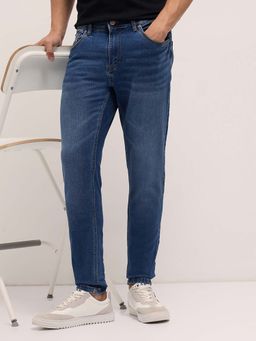 The Bear House - Men's Mid Blue Skinny Fit Solid Casual Jeans