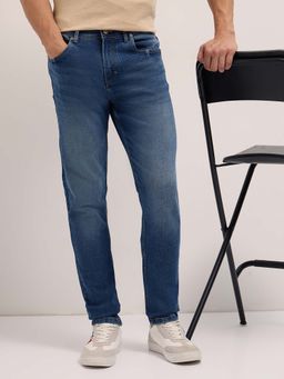The Bear House - Men's Mid Light Blue Slim Fit Solid Casual Jeans