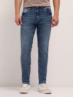 The Bear House - Men's Mid Blue Skinny Fit Solid Casual Jeans