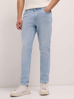 The Bear House - Men's Light Blue Slim Fit Solid Casual Jeans