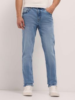 The Bear House - Men's Light Blue Slim Fit Solid Casual Jeans