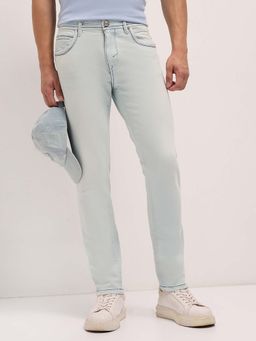 The Bear House - Men's Light Blue Slim Fit Solid Casual Jeans
