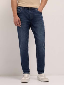 The Bear House - Men's Mid Blue Skinny Fit Solid Casual Jeans