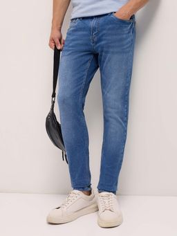 The Bear House - Men's Mid Blue Skinny Fit Solid Casual Jeans