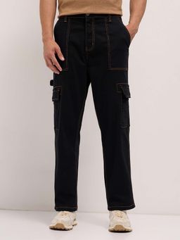 The Bear House - Men's Black Baggy Fit Solid Casual Jeans