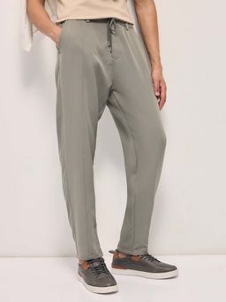 The Bear House - Men's Baggy Fit Grey Solid Casual Trouser