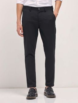 The Bear House - Men's Slim Fit Black Checked Formal Trouser