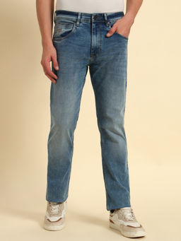 Cantabil - Men Medium Carbon Blue Straight Fit Casual Jeans