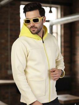 RIGO - Men Yellow Fleece Regular Fit Zip-Up Front Hoodie