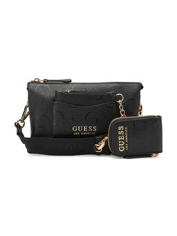 Guess - Black Self Design Normandy Mini Sling Bag with Pouch (Set of 2)
