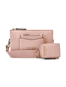 Guess - Pink Self Design Normandy Mini Sling Bag with Pouch (Set of 2)