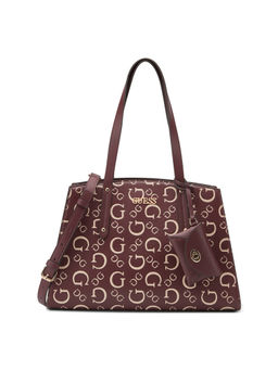 Guess - Merlot Red Multi Printed Nevine Satchel Bag with Pouch (Set of 2)