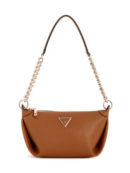 Guess - Cognac Brown Solid Meridian Top Zip Shoulder Bag