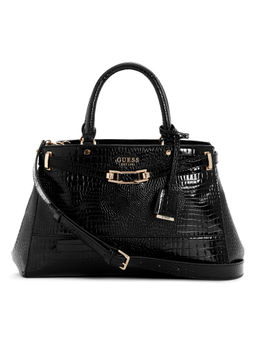 Guess - Black Textured Sylvie Luxury Satchel Bag