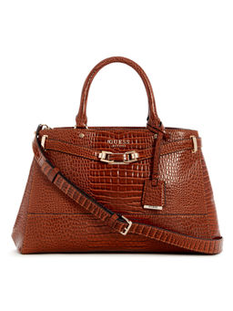 Guess - Brown Textured Sylvie Luxury Satchel Bag
