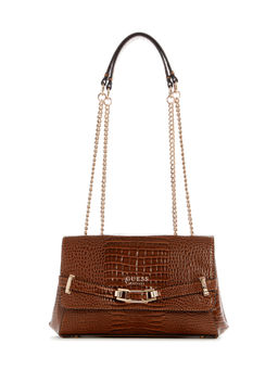 Guess - Cognac Brown Textured Sylvie Convertible Sling Bag