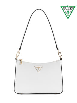 Guess - White Textured Eco Jazlynn Top Zip Shoulder Bag