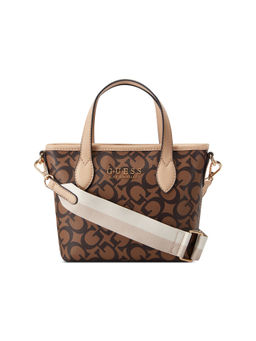 Guess - Cocoa Brown Printed Ashburn Mini Shoulder Bag
