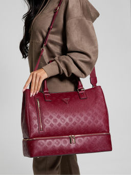 Guess - Claret Red Printed Wilder Shopper Tote Bag