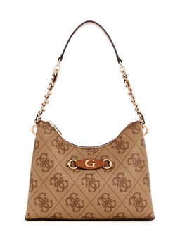 Guess - Latte Brown Printed Izzy Top Zip Shoulder Bag