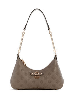 Guess - Dark Taupe Self Design Gerty Top Zip Shoulder Bag