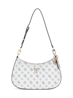 Guess - White Logo Printed Noelle Top Zip Shoulder Bag