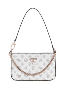 Guess - White Logo Printed Noelle Mini Top Zip Shoulder Bag