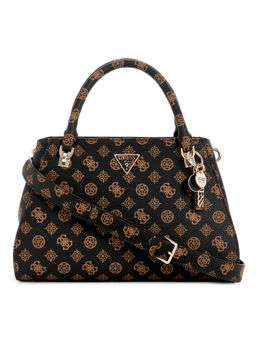Guess - Mocha Black Logo Printed Noelle Luxury Satchel Bag