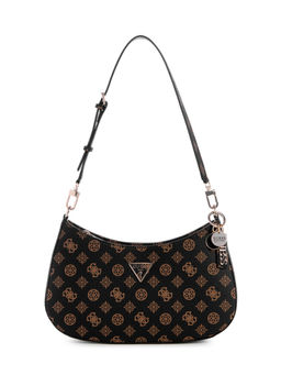 Guess - Mocha Black Printed Noelle Top Zip Shoulder Bag