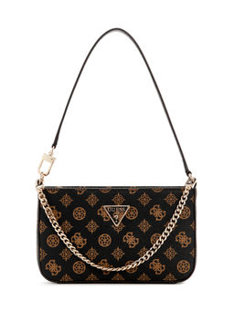 Guess - Mocha Black Logo Printed Noelle Mini Top Zip Shoulder Bag
