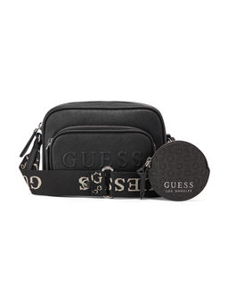 Guess - Black Solid Lya Mini Double Zip Sling Bag with Pouch (Set of 2)