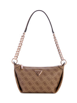 Guess - Latte Brown Printed Meridian Top Zip Shoulder Bag