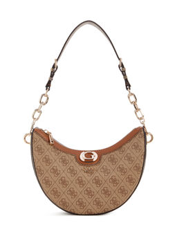 Guess - Latte Logo Brown Printed Orlina Logo Top Zip Hobo Bag