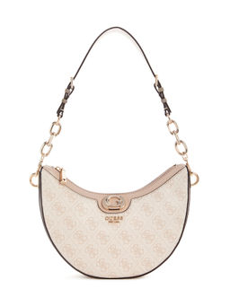 Guess - Sand Beige Logo Printed Orlina Logo Top Zip Hobo Bag