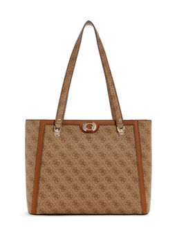Guess - Latte Brown Logo Brown Printed Orlina Logo Noel Tote Bag