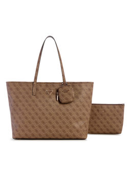 Guess - Latte Logo Brown Printed Power Play Tech Tote Bag With Pouch (Set of 2)