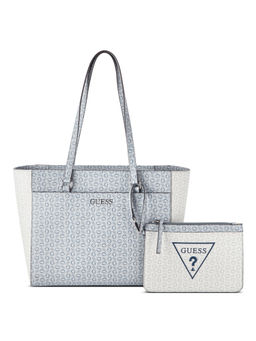 Guess - Blue Multi Printed Delphine Tote Bag With Pouch (Set of 2)
