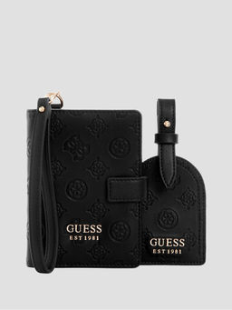 Guess - Black Self Design Wilder Passport Case With Luggage Tag (Set of 2)