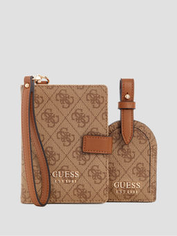 Guess - Latte Logo Brown Self Design Orlina Passport Case With Luggage Tag (Set of 2)