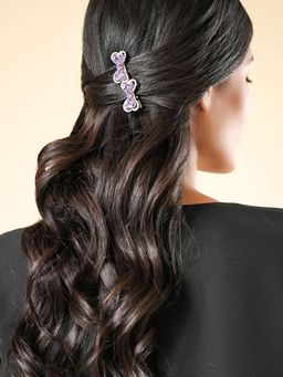 Yellow Chimes - Women Purple & Silver-Toned Embellished Alligator Hair Clip