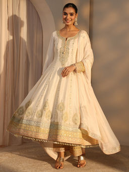 Libas Art - Cream Embellished/Sequined Full Sleeves Kurta Palazzo & Dupatta