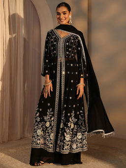 Libas Art - Black Sequined Three Fourth Sleeves Kurta Palazzo & Dupatta