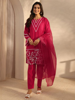 Libas - Pink Embroidered Full Sleeves Kurta Pant & Dupatta