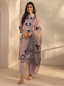 Libas - Beige Printed Three Fourth Sleeves Kurta Pant & Dupatta