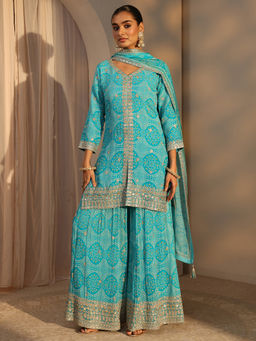 Libas Art - Blue Embroidered Three Fourth Sleeves Co-ord Set