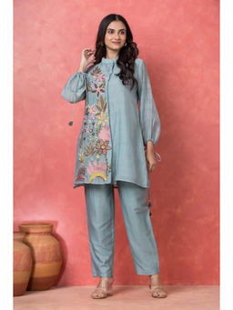Autumnlane - Blue Embroidered Three Fourth Sleeves Co-ord Set