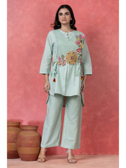 Autumnlane - Aqua Embroidered Three Fourth Sleeves Co-ord Set