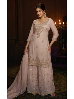 Autumnlane - Lavender Sequined Three Fourth Sleeves Kurta Palazzo & Dupatta