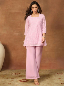 INDDUS - Pink Embroidered Three Fourth Sleeves Co-ord Set